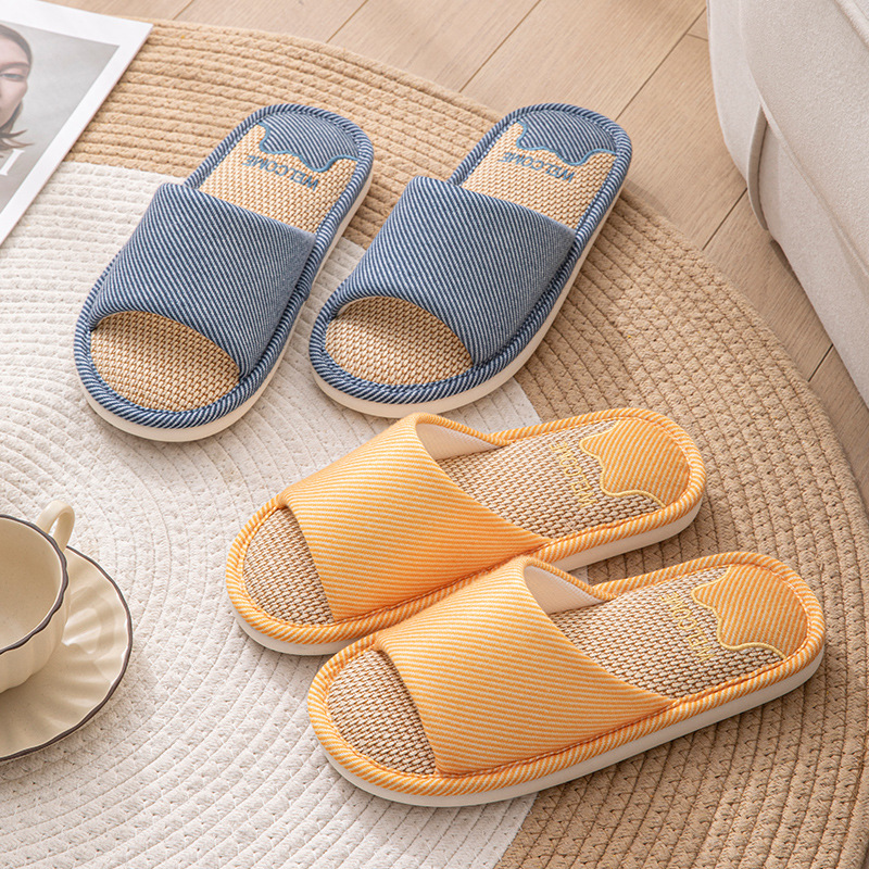 Pantofole unisex traspiranti in lino a punta aperta 4