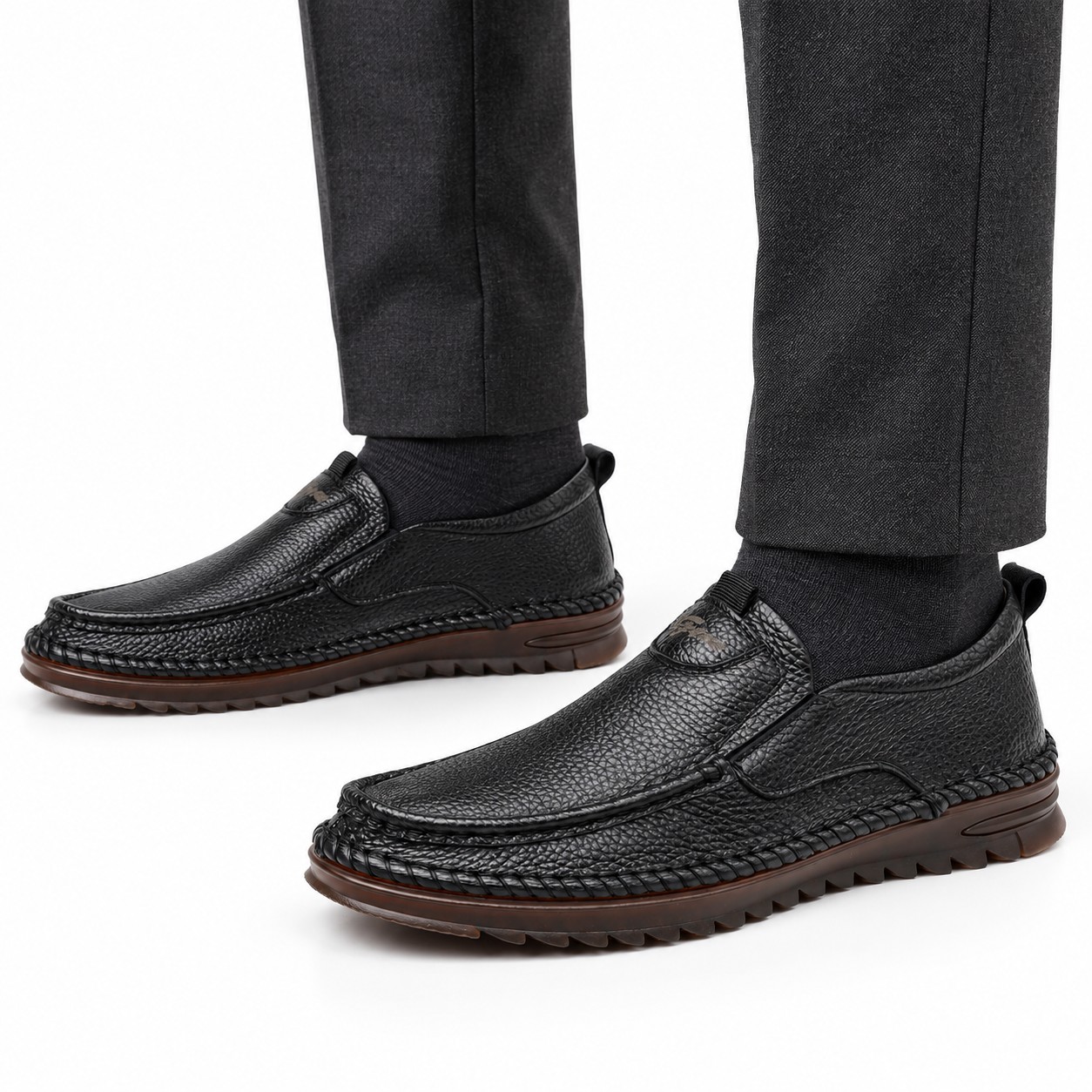 Men's Full-Grain Leather Moc-Toe Slip-On Casual Shoes 6