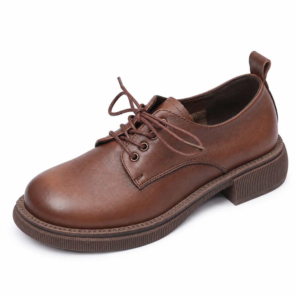 Women's Full-Grain Leather Block-Heel Lace-Up Casual Shoes 3