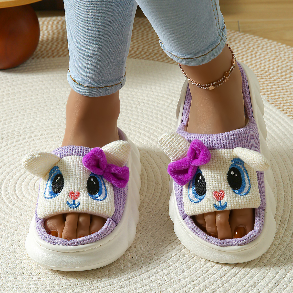 Chaussons claquettes compensés respirants en lin pour femme detail 12
