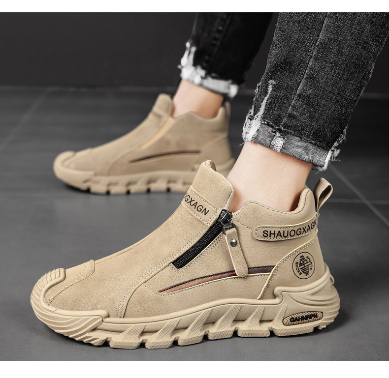 Rutschfeste High-Top Freizeitschuhe für Herren mit Reißverschluss detail 1