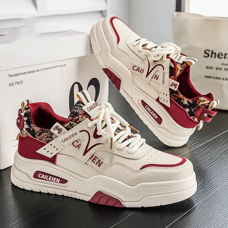 Freizeitschuhe für Herren mit Schnürung, Blockfarben und Plateau 4