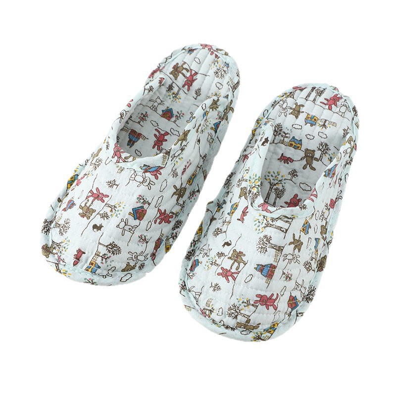 Pantofole da donna in cotone trapuntato a fiori con suola morbida 6