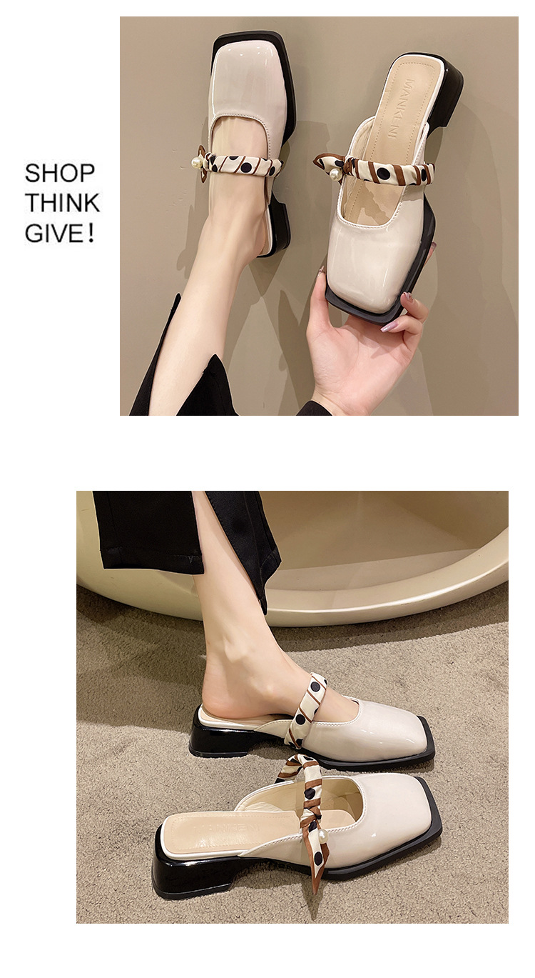 Women's Elegant Square-Toe Low-Block-Heel Slip-On Slippers detail 6