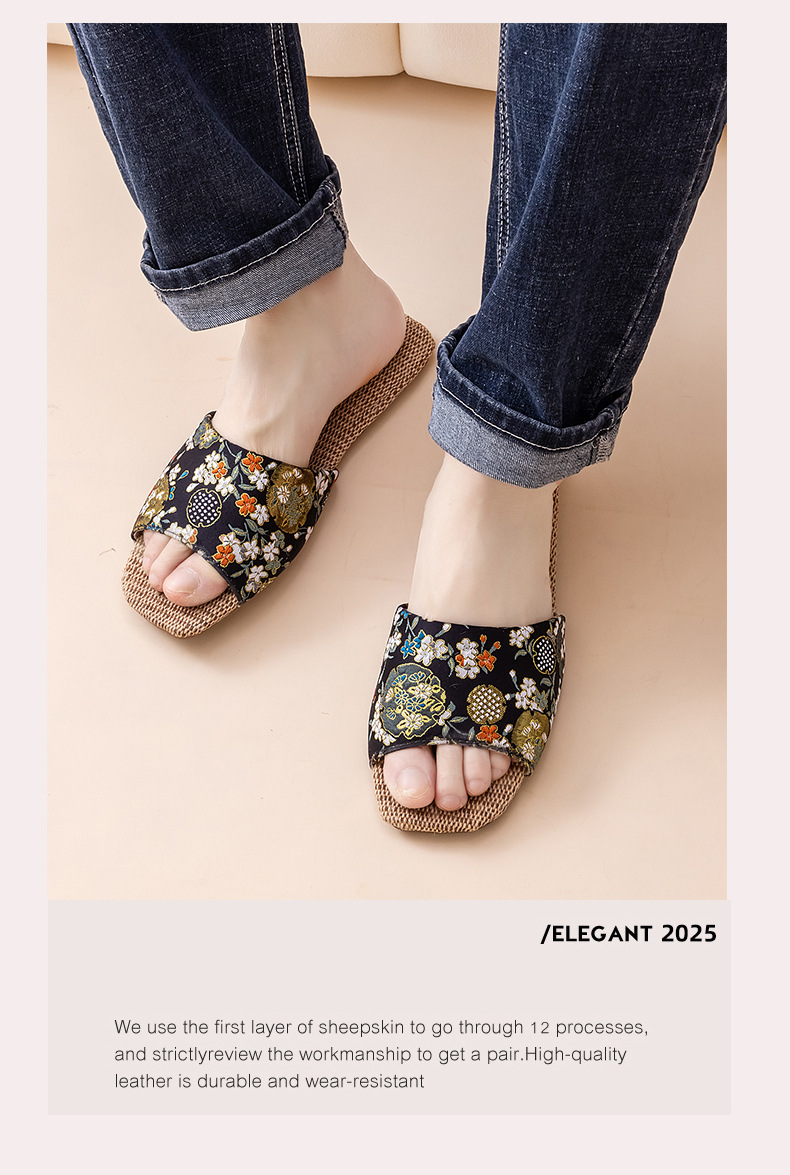 Pantofole da donna traspiranti in lino a motivi floreali detail 7