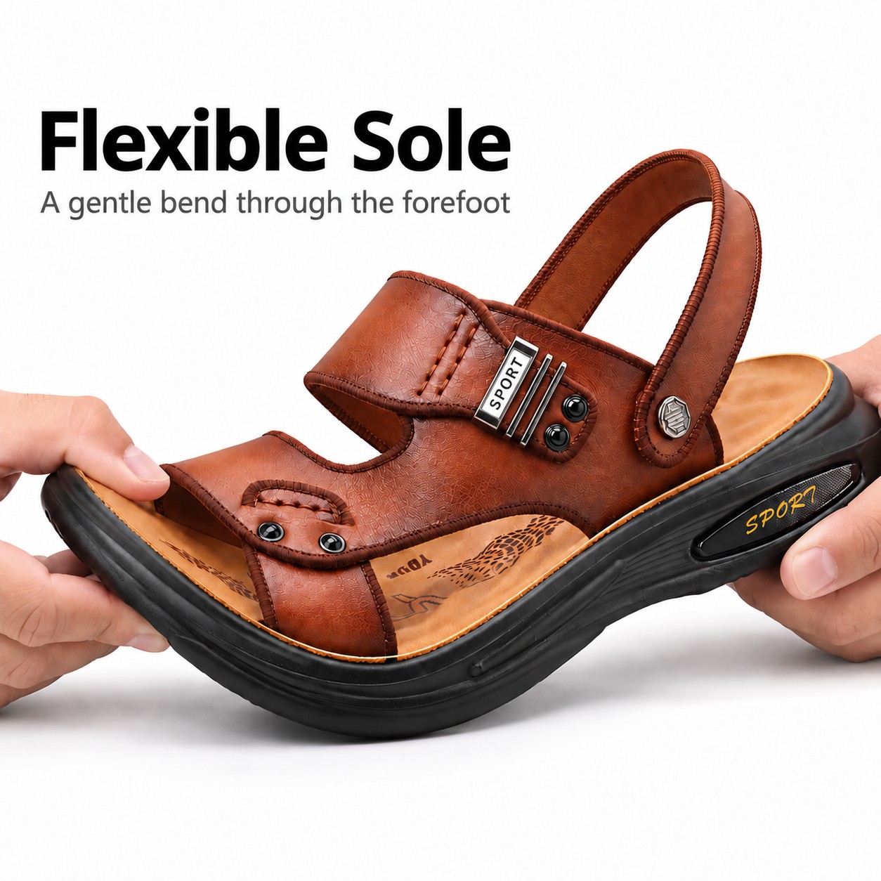 Men's Full-Grain Leather Cushioned Slingback Sandals detail 5