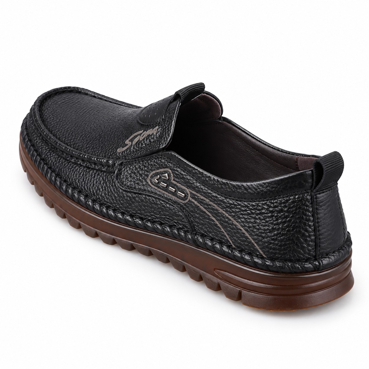 Men's Full-Grain Leather Elastic-Gore Slip-On Casual Shoes 6