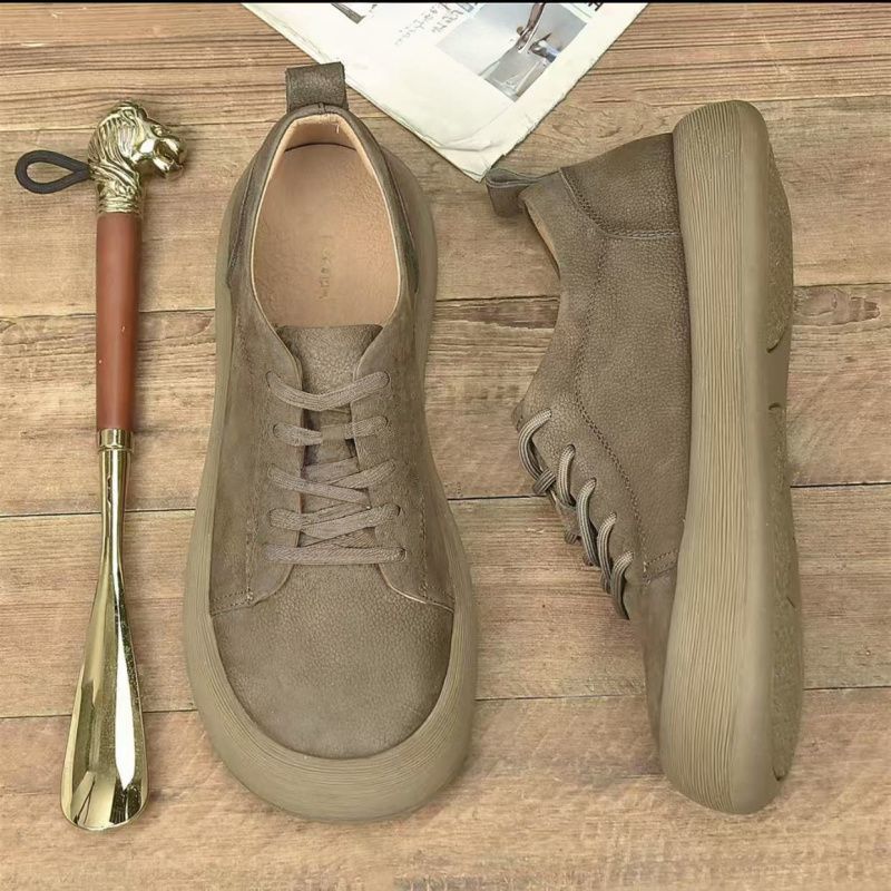 Damen Freizeitschuhe aus PU-Leder mit runder Kappe und Schnürung