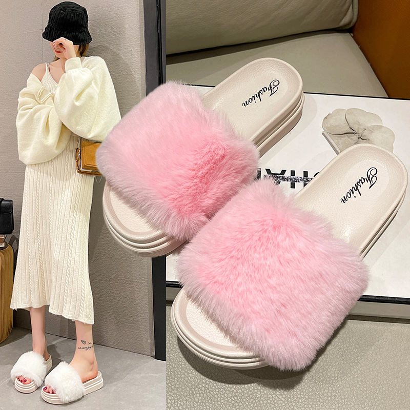 Chaussons compensés douillets en peluche à bout ouvert pour femme