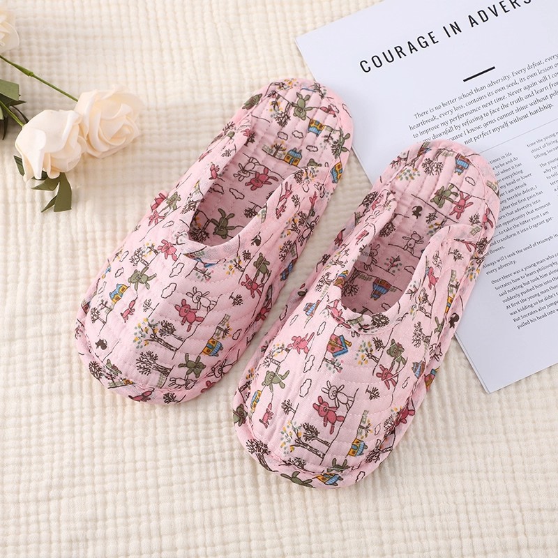 Pantofole da donna in cotone trapuntato a fiori con suola morbida detail 5