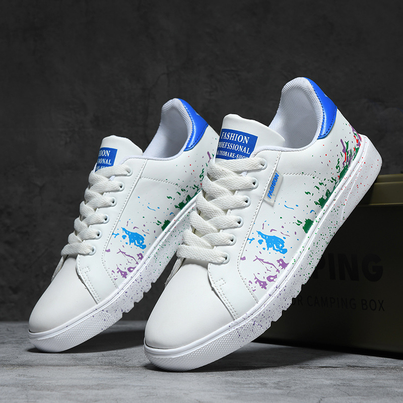 Men's Graphic-Print PU Leather Lace-Up Casual Sneakers