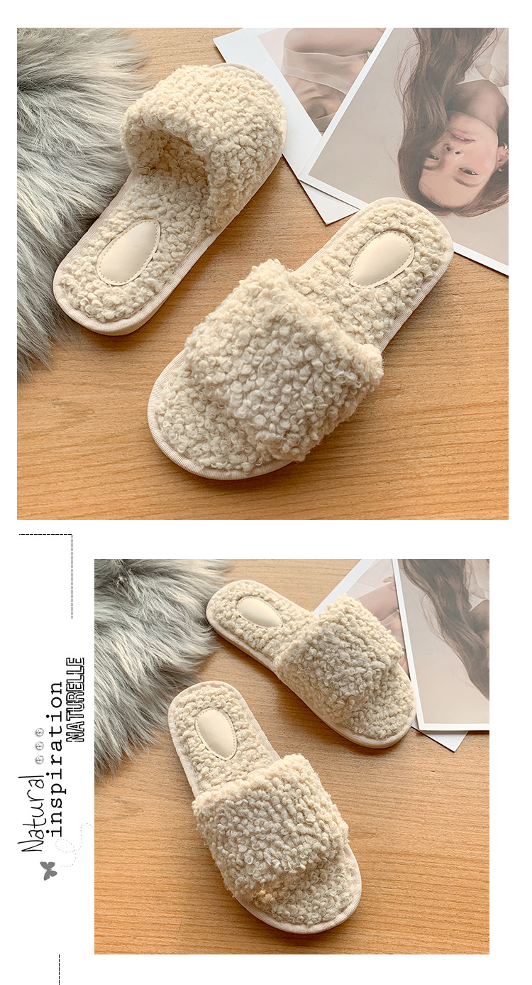 Pantuflas planas de felpa con punta abierta para mujer detail 12