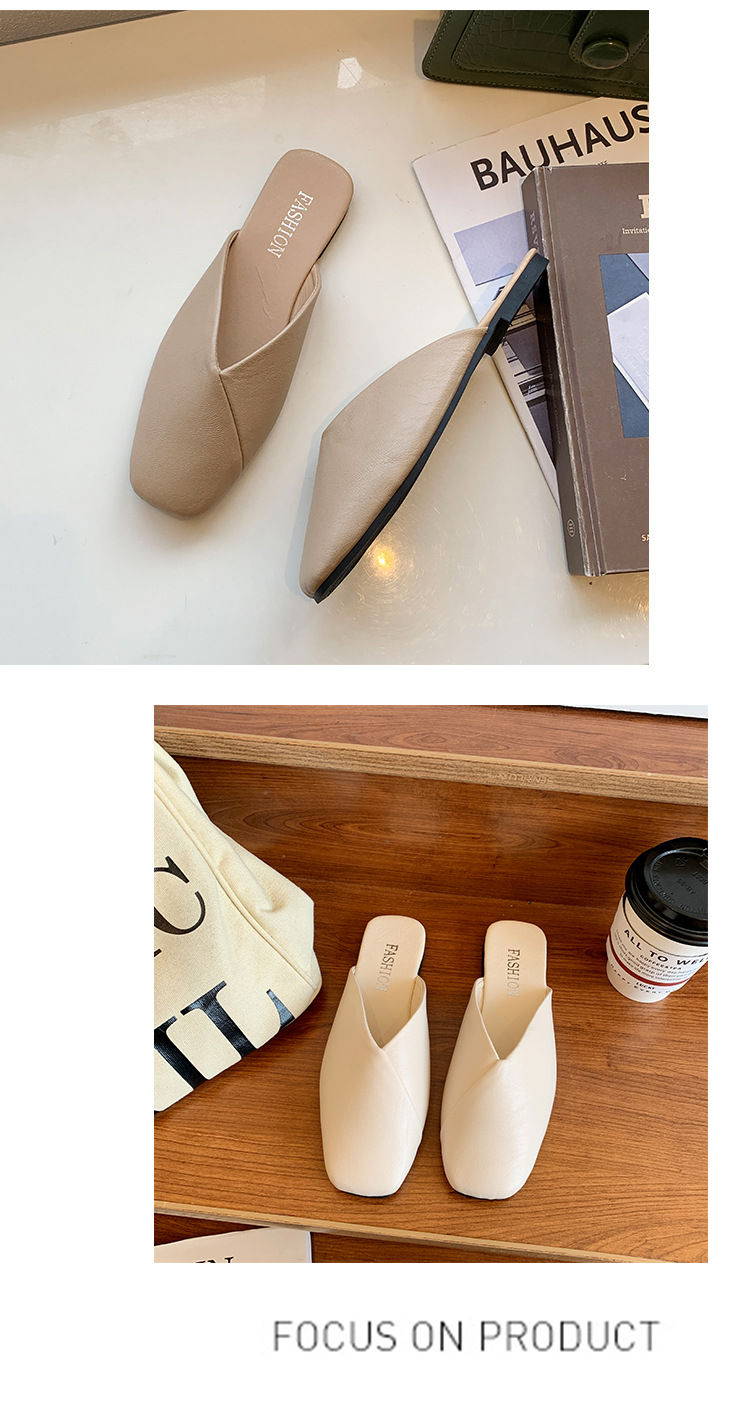 Dames instapschoenen met vierkante neus van PU-leer, platte schoenen detail 11
