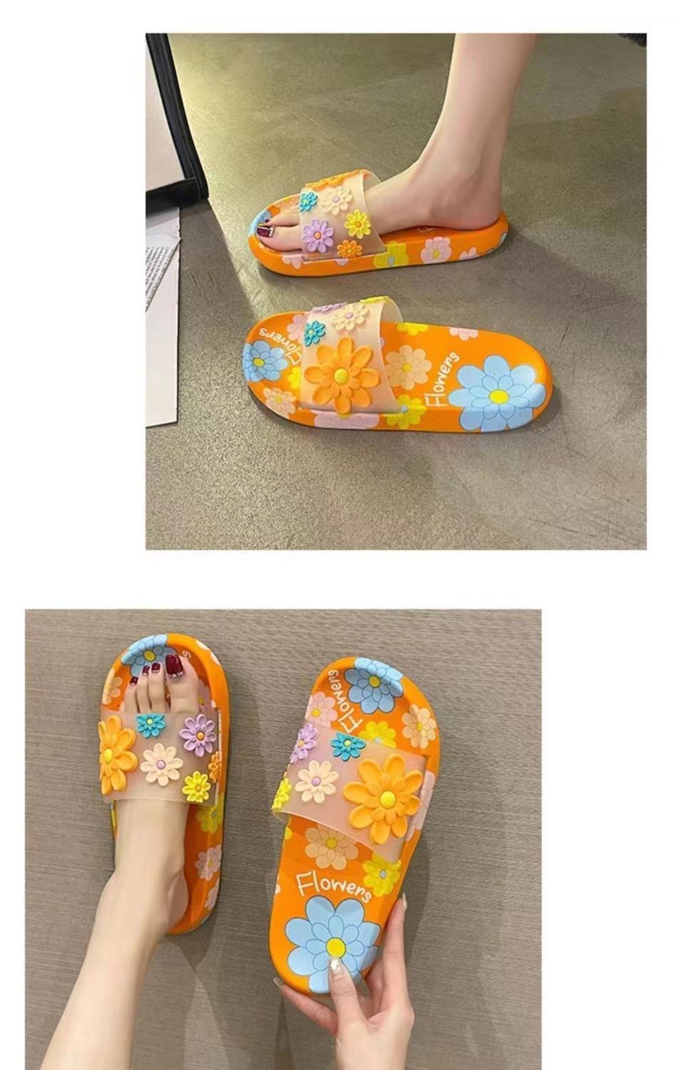 Lichte dames slippers met bloemen en open teen detail 9