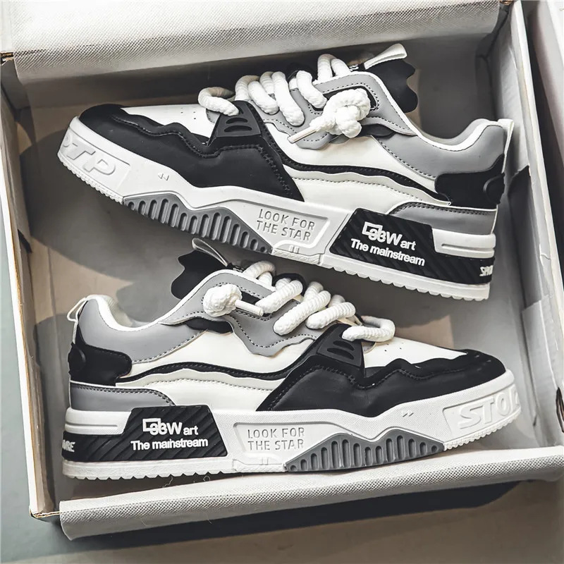 Men's Chunky Platform Colorblock Lace-Up Casual Shoes 3