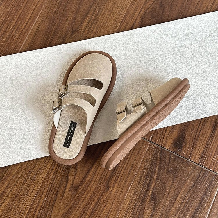 Chaussons plats en suédine à double boucle pour femme
