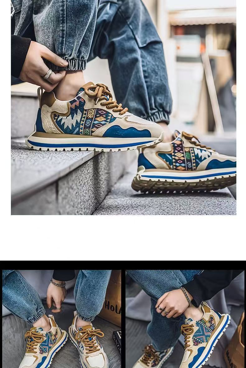 Casual herenschoenen met veters en etnisch patroon detail 9