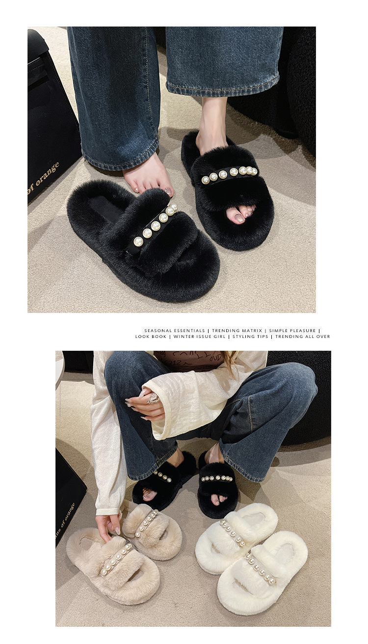 Women's Cozy Faux Pearl Plush Open-Toe Slippers detail 13