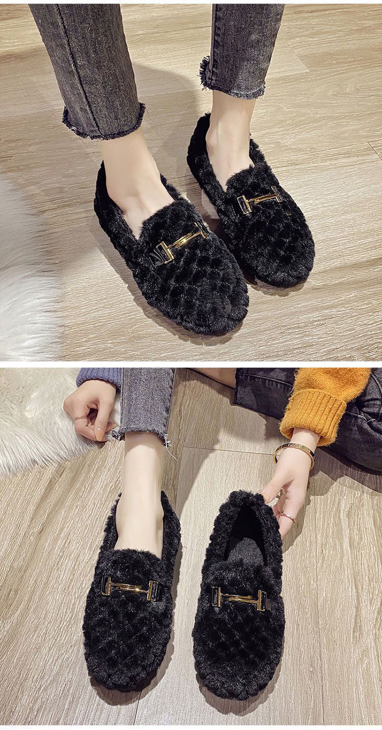Warme flache Plüsch-Slipper für Damen im Loafer-Stil detail 9