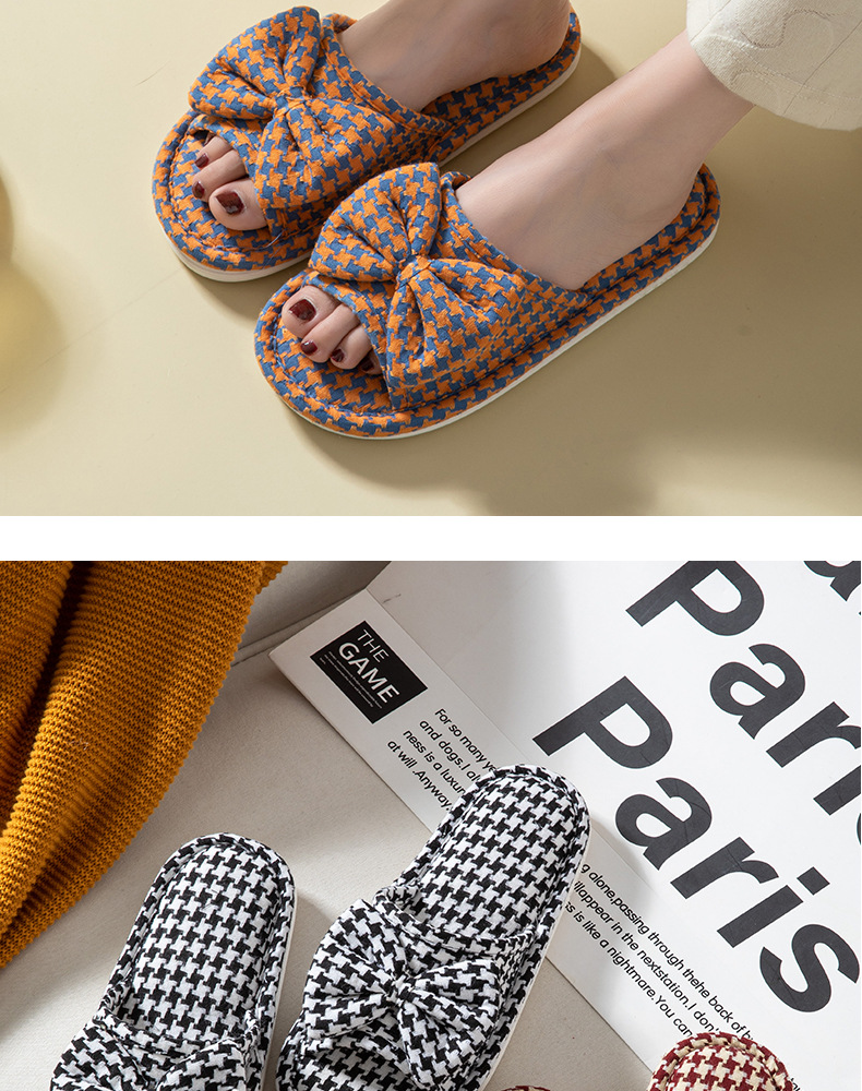 Women's Breathable Plaid Open-Toe Slippers detail 2