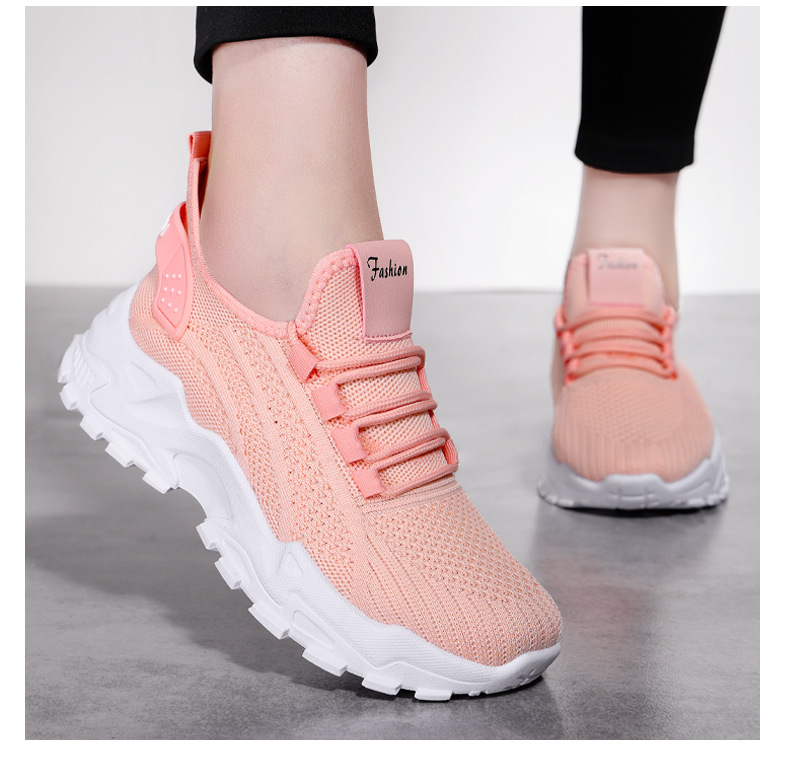 Ademende chunky platform sneakers voor dames van gebreid materiaal detail 12