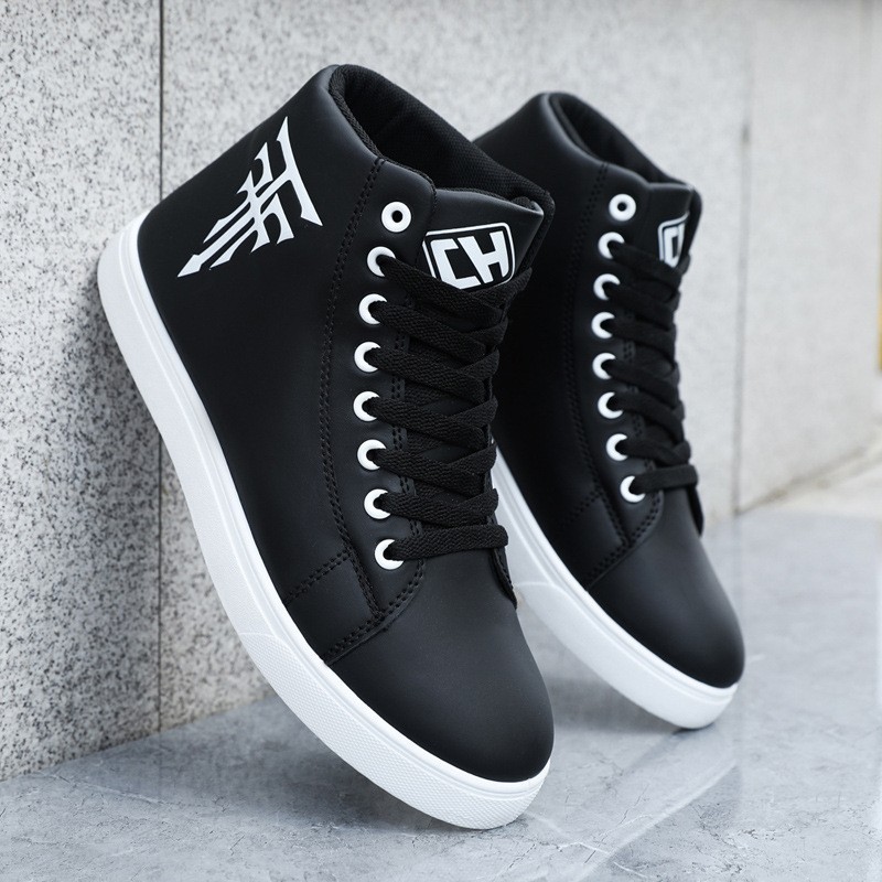 Men's Lace-Up PU Leather High-Top Casual Shoes 3