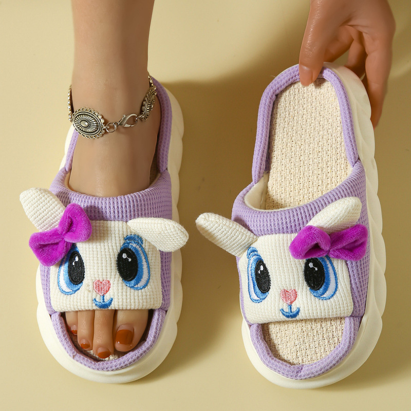 Chaussons claquettes compensés respirants en lin pour femme 2
