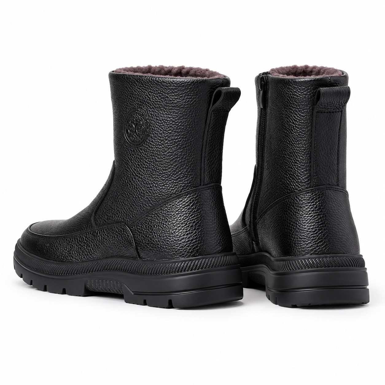 Men's Fur-Lined Full-Grain Leather Side-Zip Boots 6