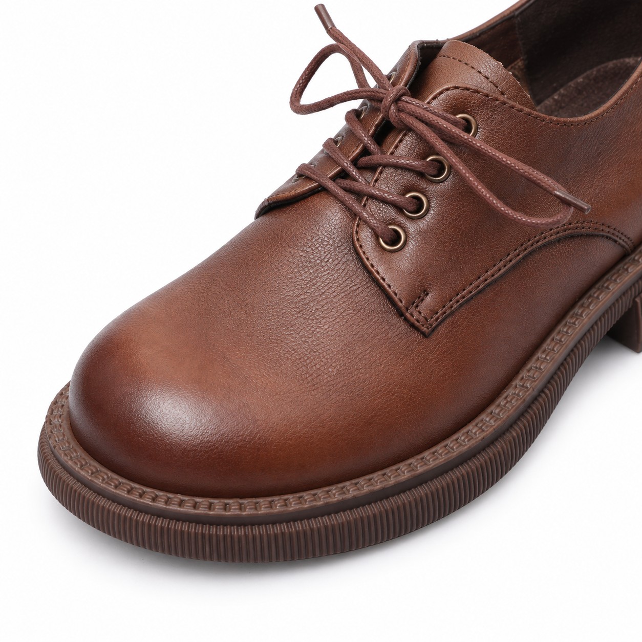 Women's Full-Grain Leather Block-Heel Lace-Up Casual Shoes 8