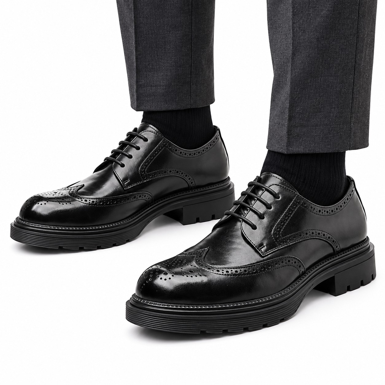 Men's Full-Grain Leather Wingtip Brogue Derby Dress Shoes 2