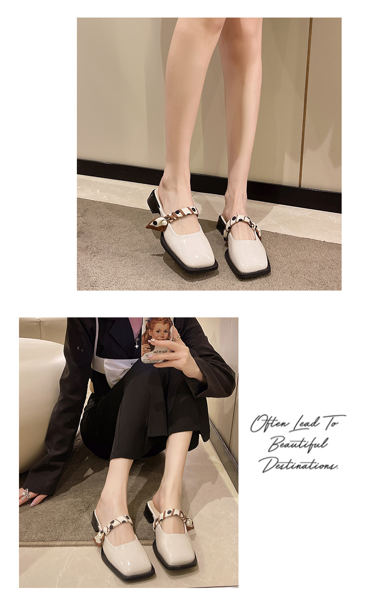 Women's Elegant Square-Toe Low-Block-Heel Slip-On Slippers detail 8