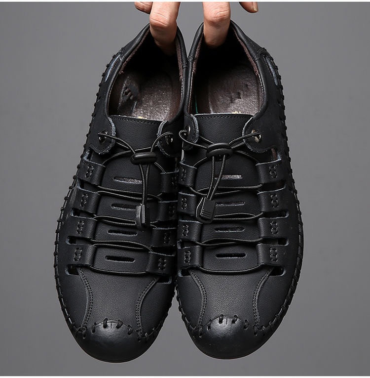 Atmungsaktive Leder-Sandalen für Herren mit geschlossener Kappe detail 6