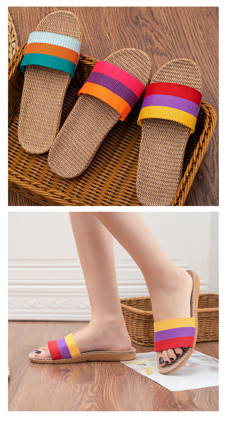 Pantofole Aperte da Donna in Lino Traspirante a Righe detail 2