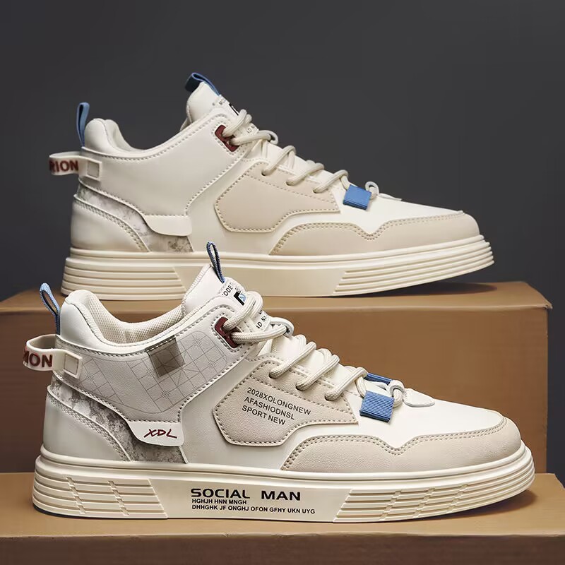 Men's Colorblock PU Leather Lace-Up Casual Shoes 4