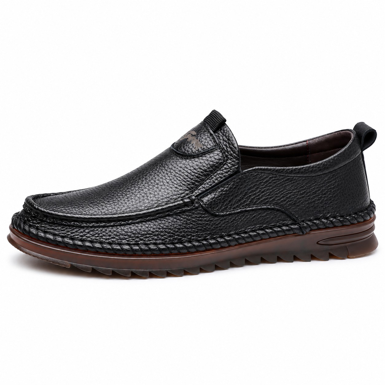Men's Full-Grain Leather Moc-Toe Slip-On Casual Shoes