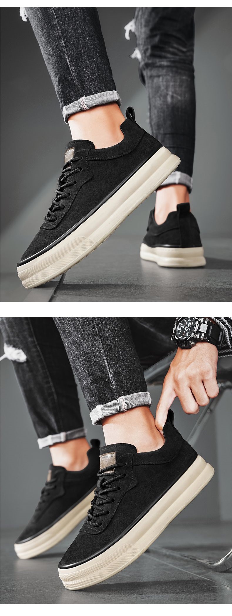 Chaussures casual à plateforme en daim à lacets pour hommes detail 3