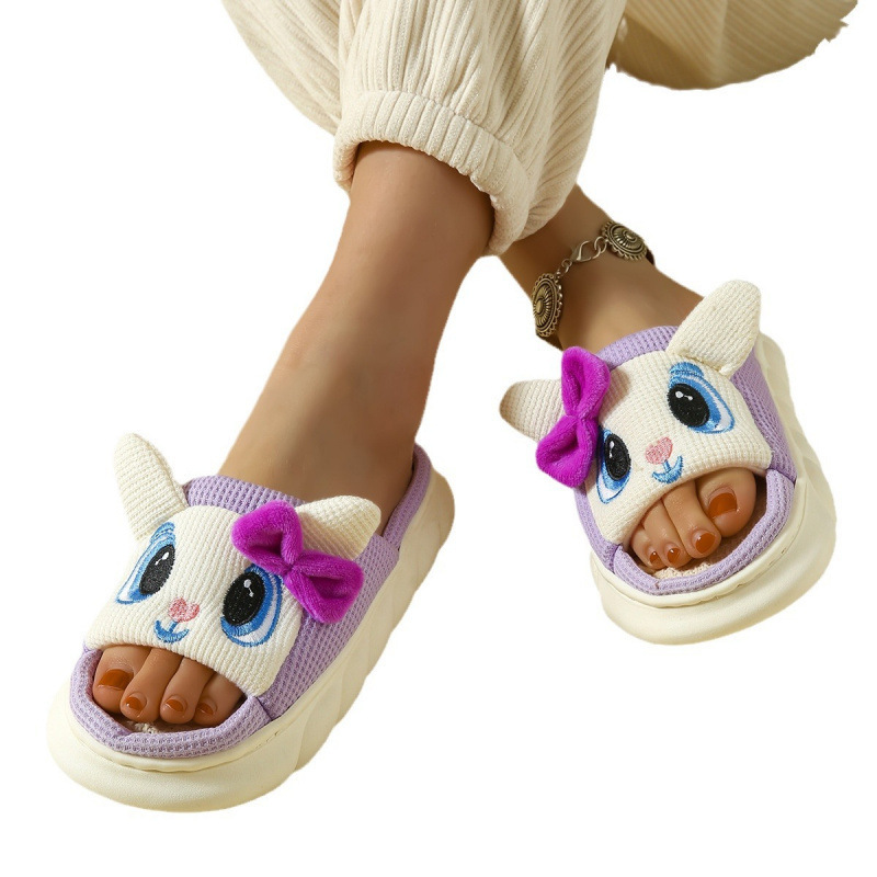 Chaussons claquettes compensés respirants en lin pour femme 6