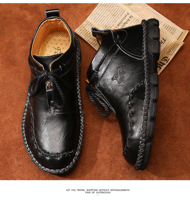 Men's Vintage Leather Front-Zip Casual Boots detail 7