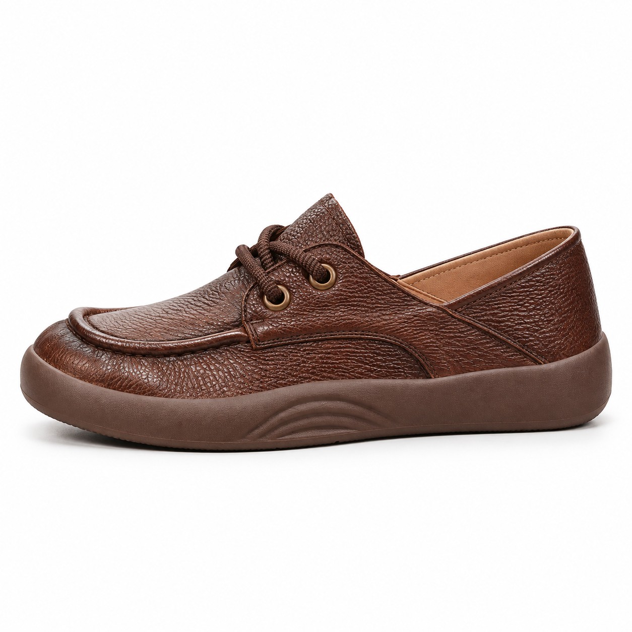 Women's Full-Grain Leather Wide Toe Box Lace-Up Casual Shoes