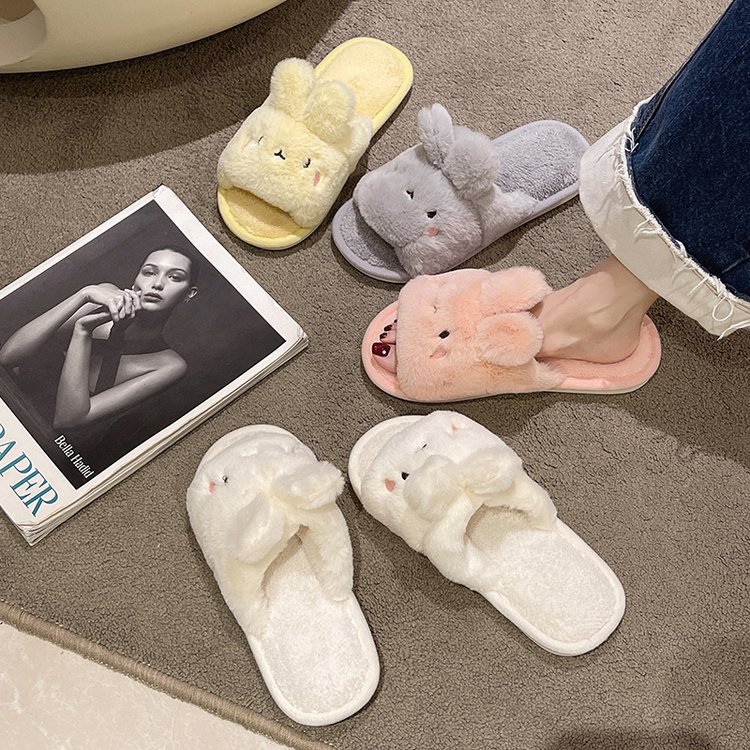 Chaussons ouverts en peluche douce pour femme