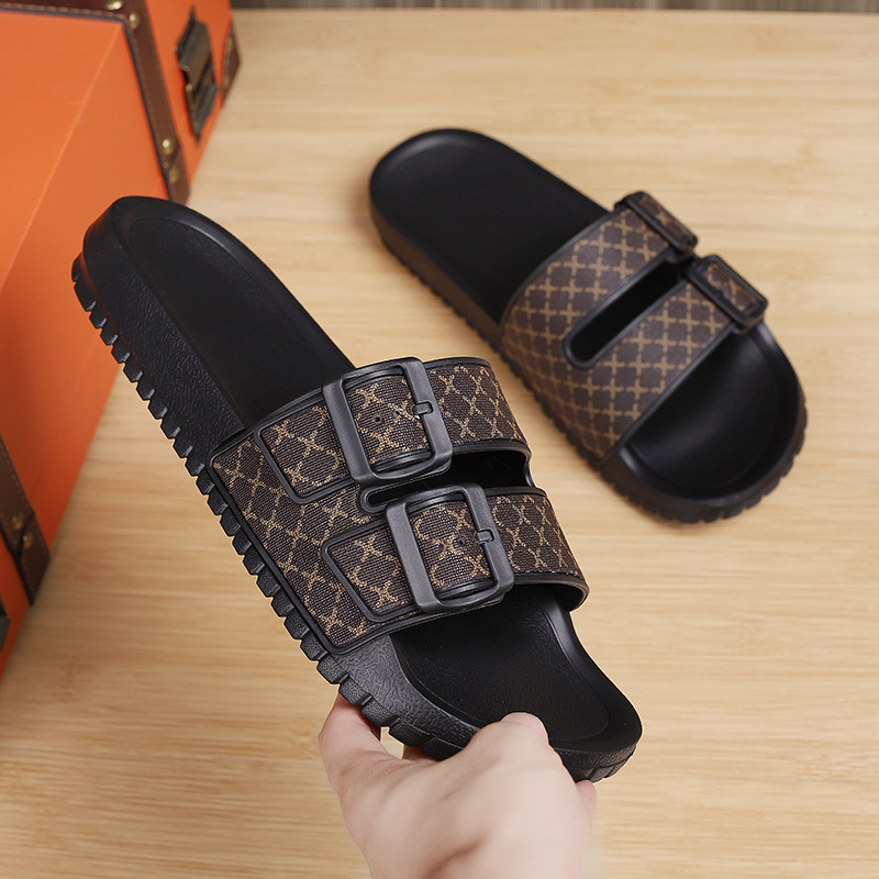 Casual heren slippers met open neus en dubbele gesp 4