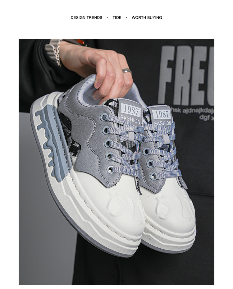 Men's Colorblock Lace-Up Platform Casual Sneakers detail 3