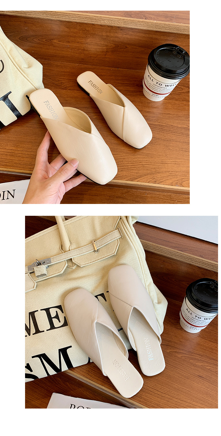 Dames instapschoenen met vierkante neus van PU-leer, platte schoenen detail 12