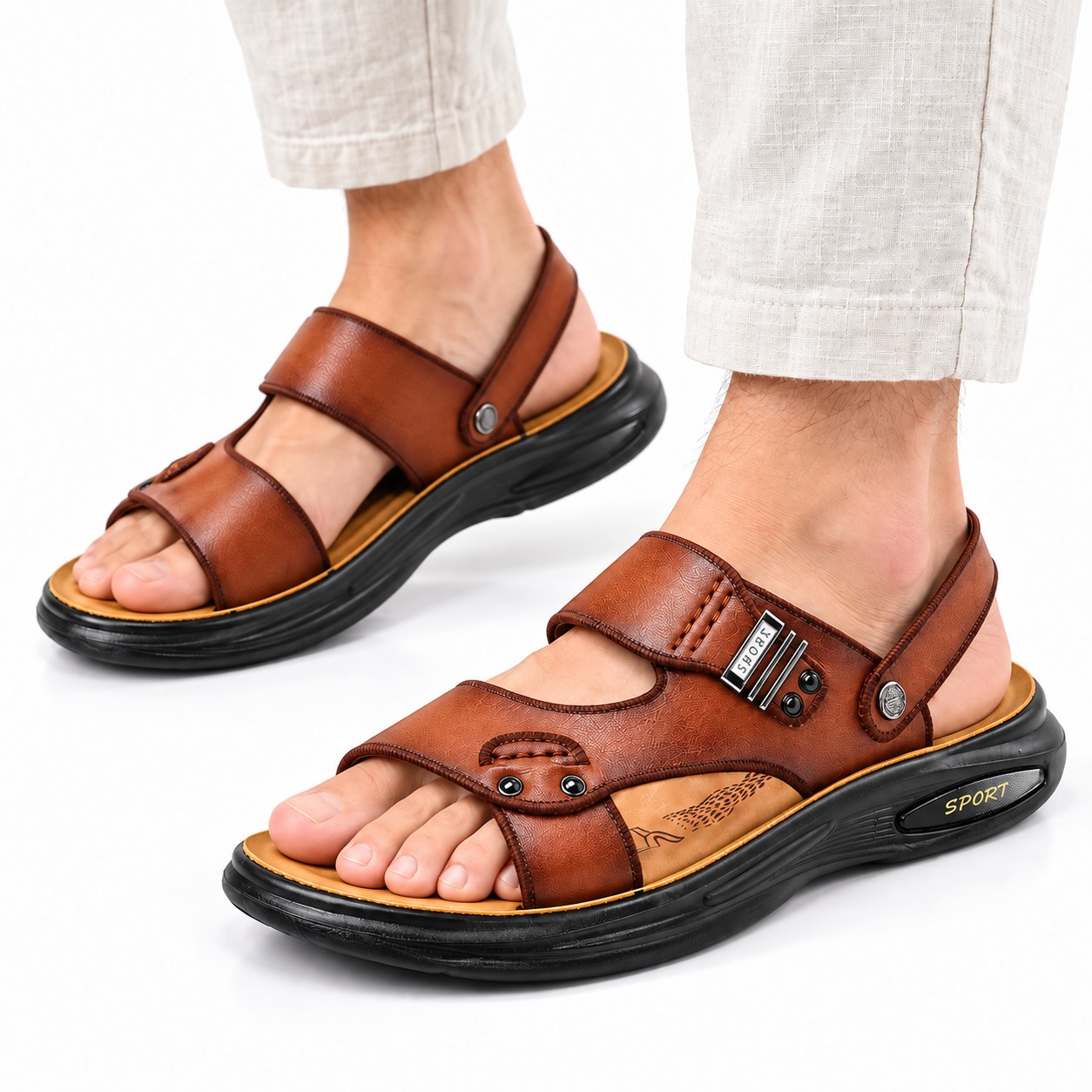 Men's Full-Grain Leather Cushioned Slingback Sandals 1