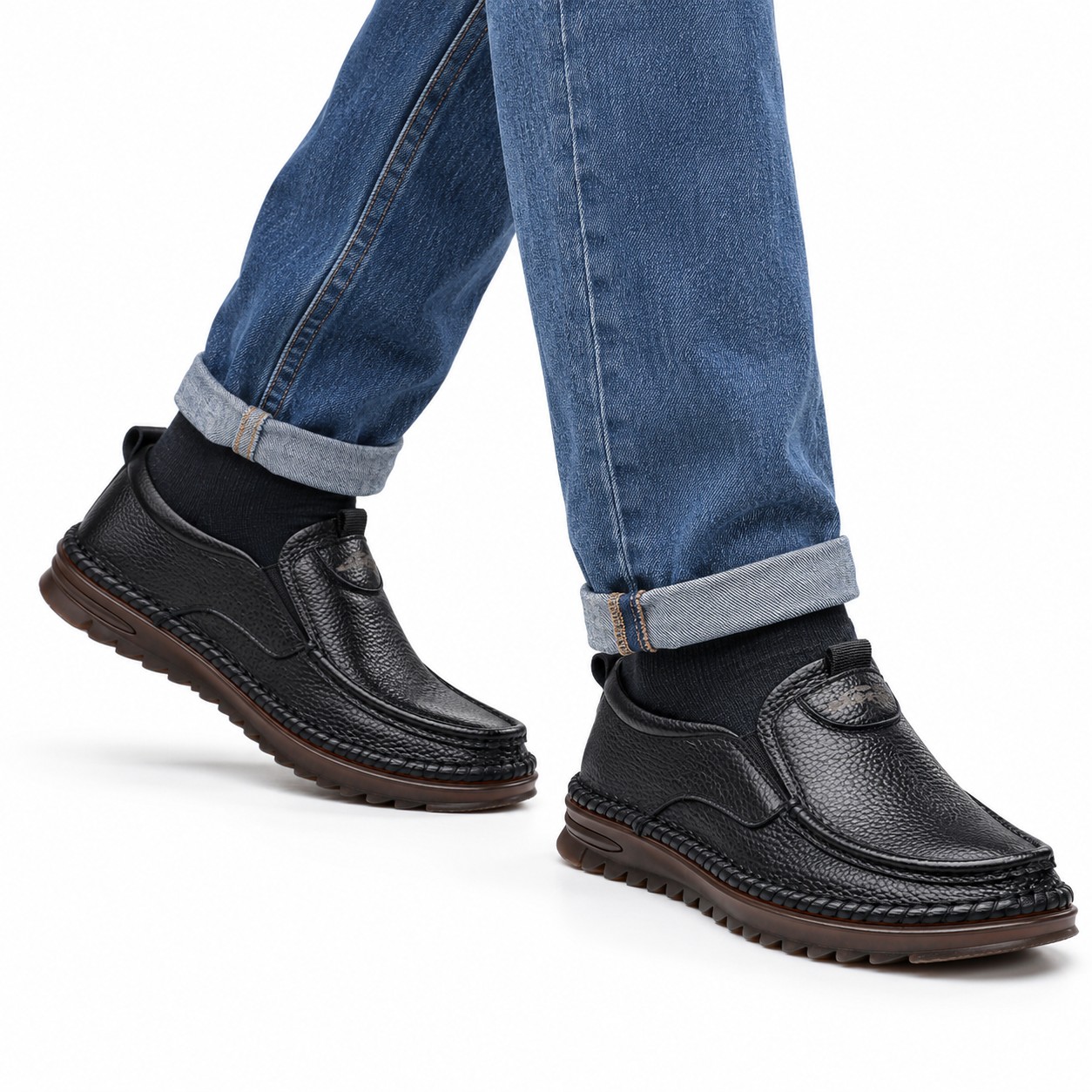 Men's Full-Grain Leather Moc-Toe Slip-On Casual Shoes 5