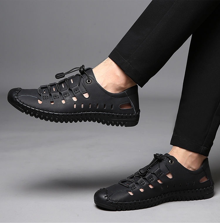 Atmungsaktive Leder-Sandalen für Herren mit geschlossener Kappe detail 7