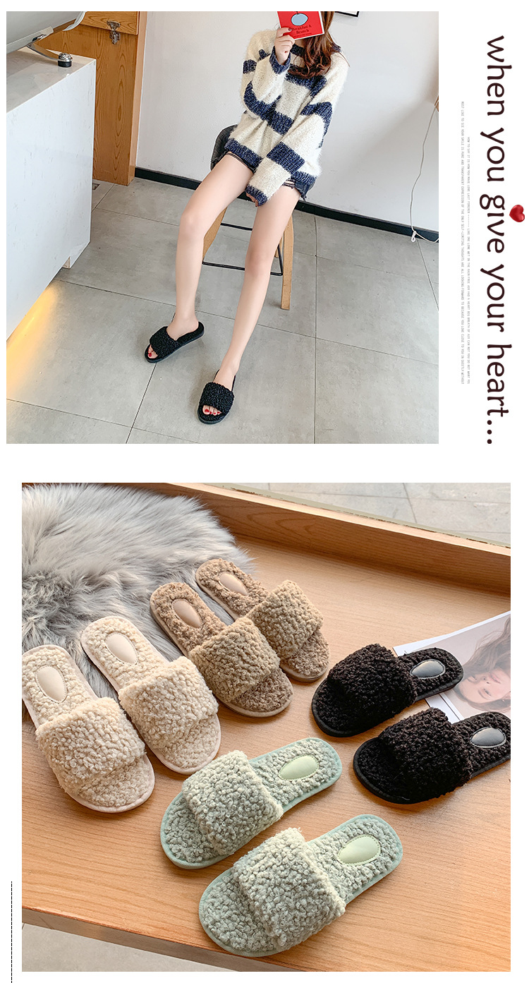 Pantuflas planas de felpa con punta abierta para mujer detail 9