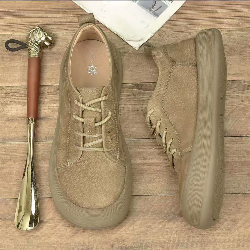 Scarpe casual da donna con lacci in pelle PU a punta tonda 5