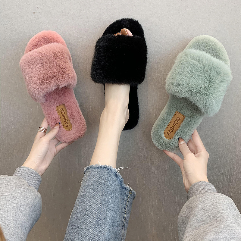 Pantofole da donna in peluche a punta aperta con suola morbida detail 16
