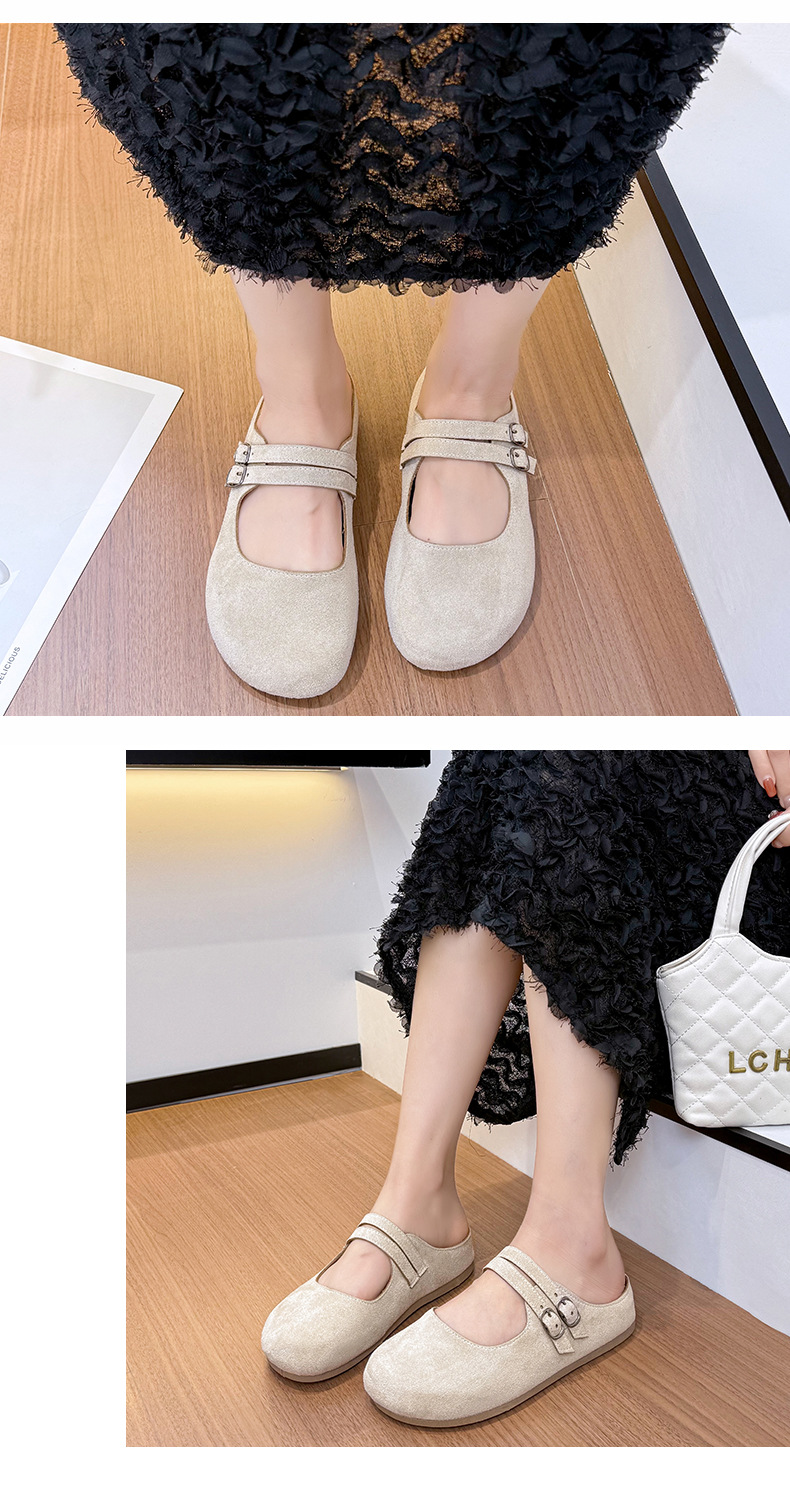 Chaussons plats en daim à double boucle pour femme detail 4